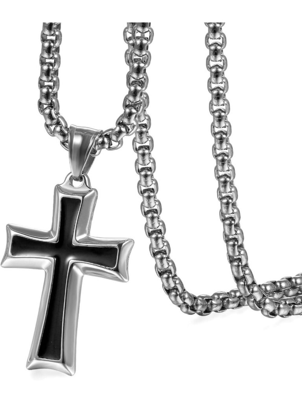 Men's Silver Stainless Steel Crucifix Prayer Cross Necklace Chain Cross Pendant